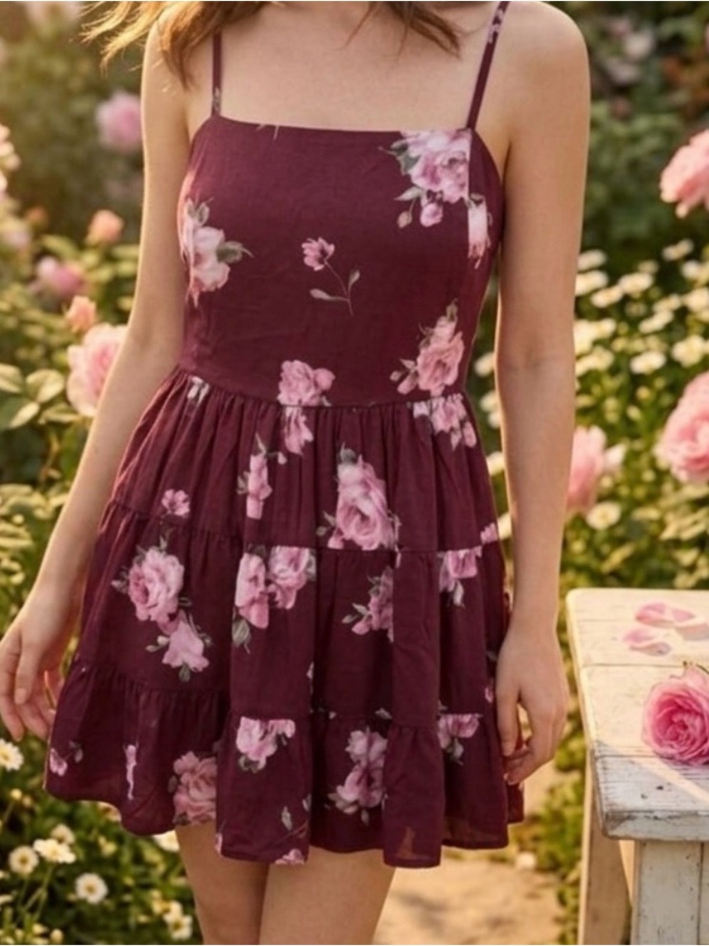 Streetwear Society Burgundy Floral Backless Sundress
